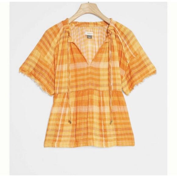 Anthropologie Pilcro Bette Babydoll Top XS Orange Flowy Peasant Gauzy Milkmaid - Picture 5 of 16